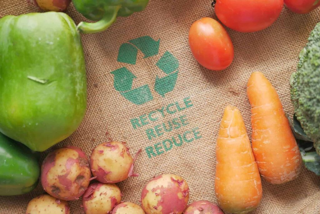 Food recycling vegetables on recycling bag